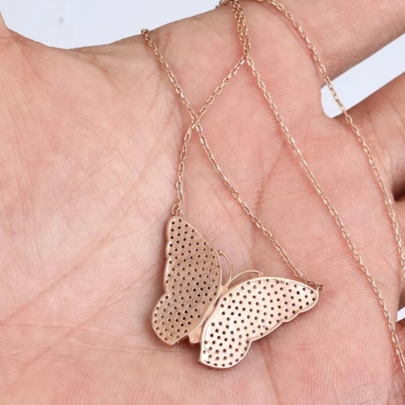 Sapphires turquoise topaz&ruby rose gold butterfly - Picture 3 of 4